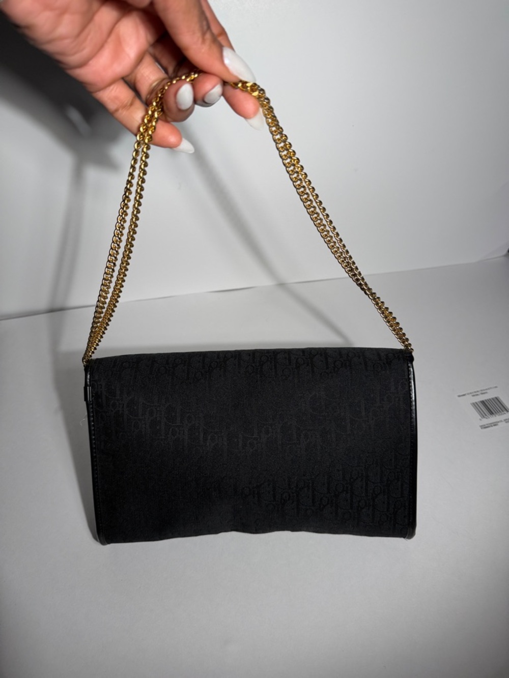 Pre-Love Christian Dior Trotter Canvas  Black Envelope Crossbody with Gold Chain - Picture 12 of 17